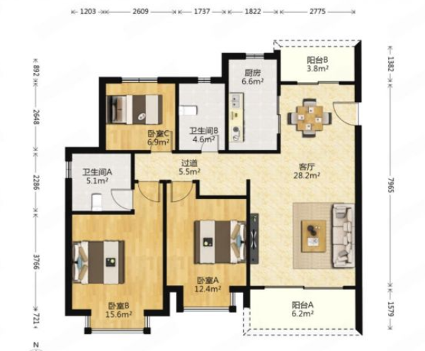 恒大御澜庭 3室2厅2卫 117m&sup2;