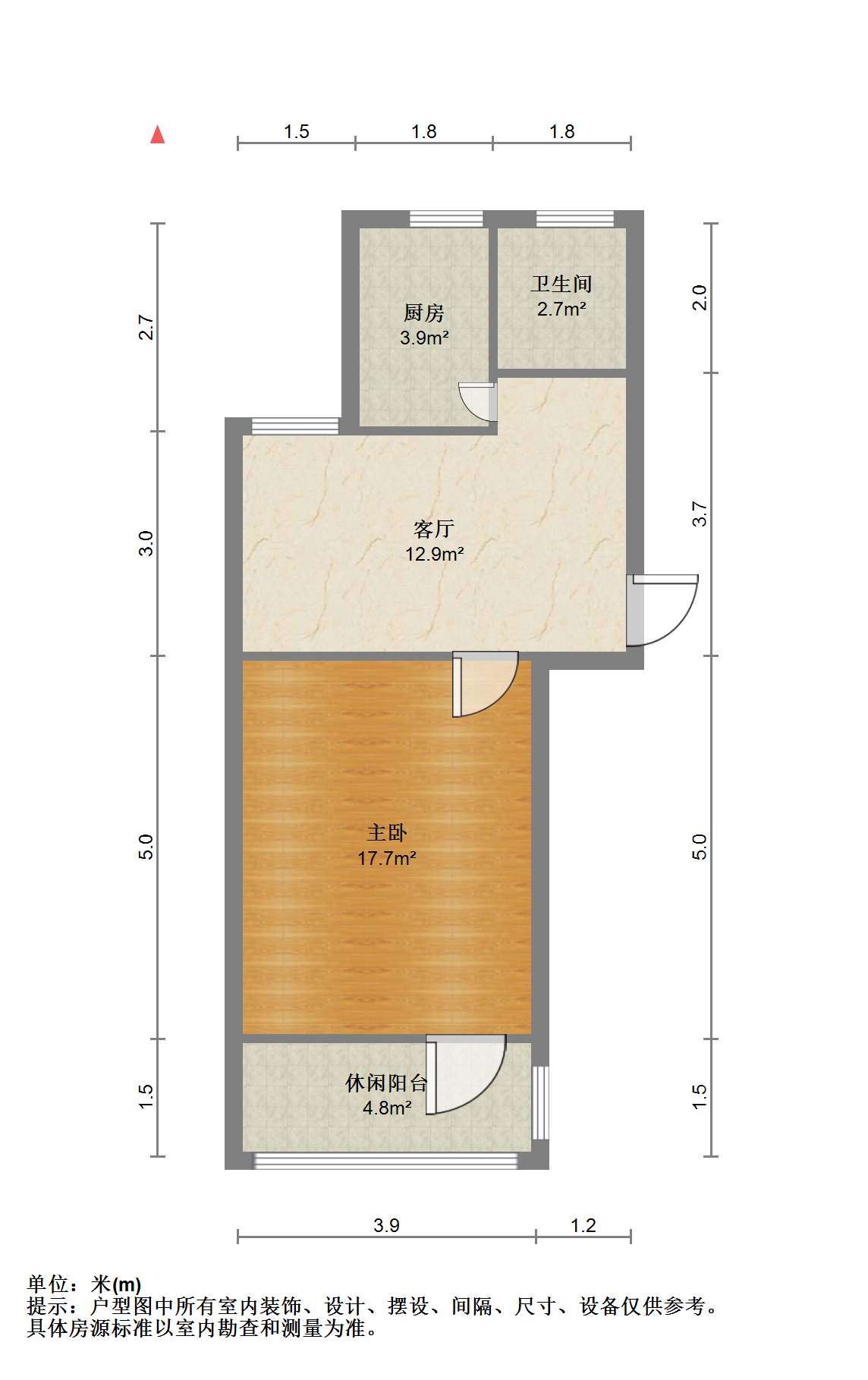 北郭北村 1室1厅1卫 47.57m&sup2;