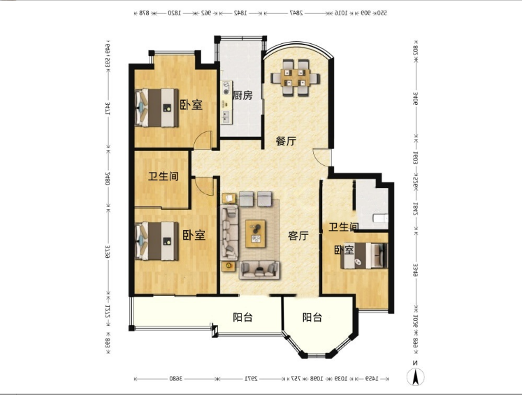 军山花园 3室2厅2卫 138.00m&sup2;