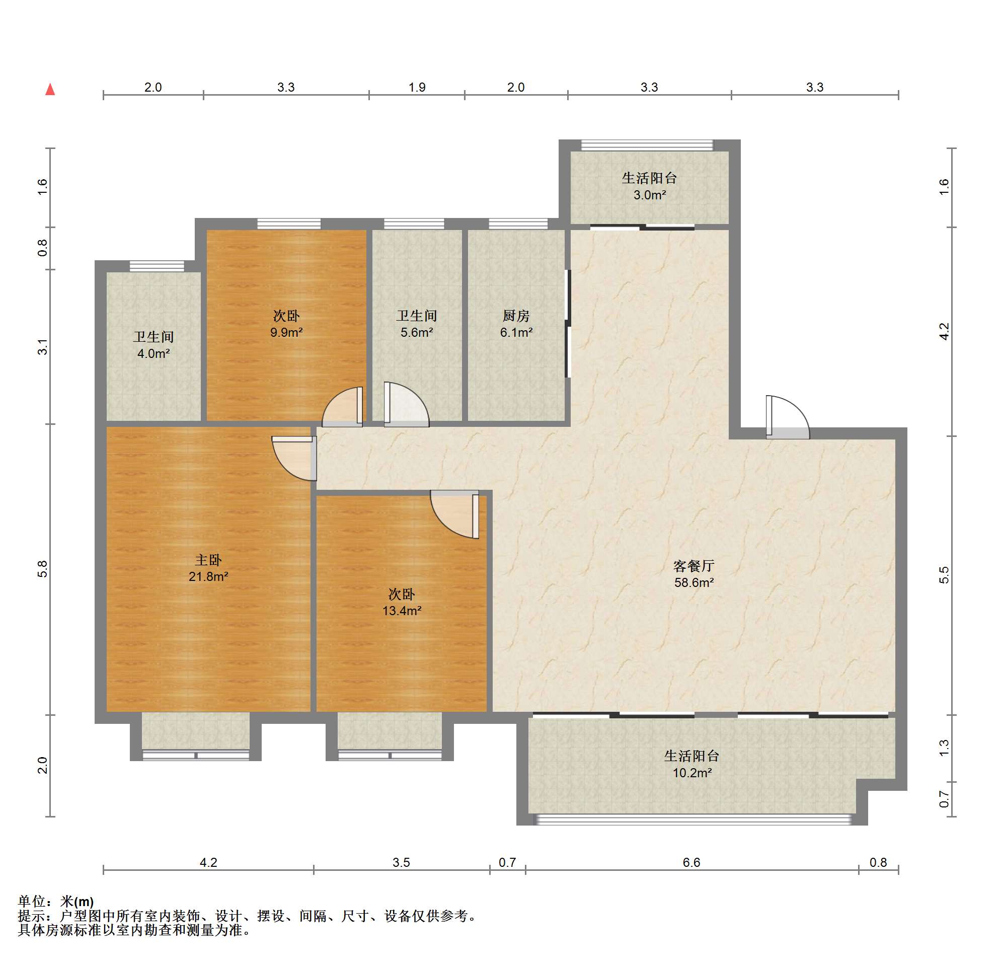 绿地江海图 3室2厅2卫 144.00m&sup2;