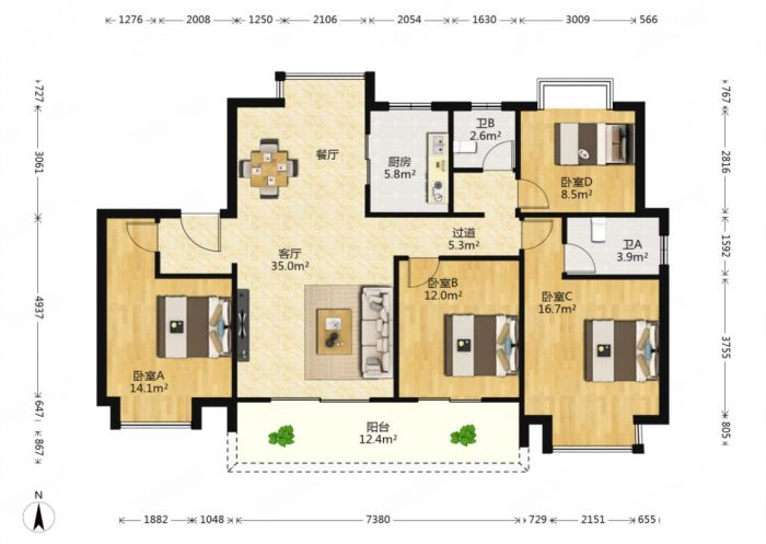 春江阅 4室2厅2卫 143.13m&sup2;