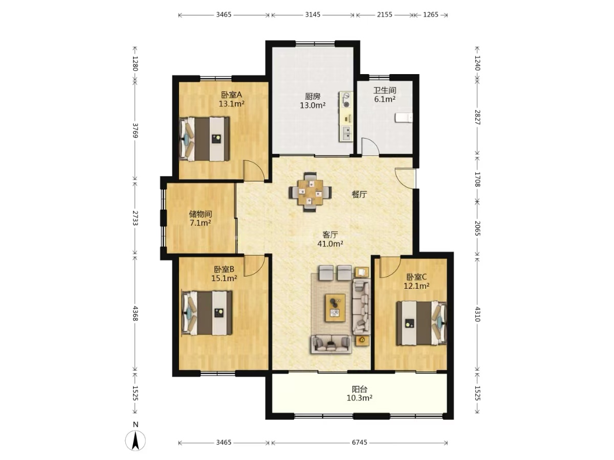 星月花园 3室2厅1卫 135.84m&sup2;