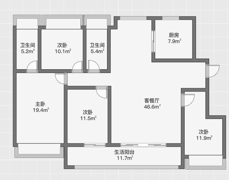 卓越府 4室2厅2卫 143m&sup2;