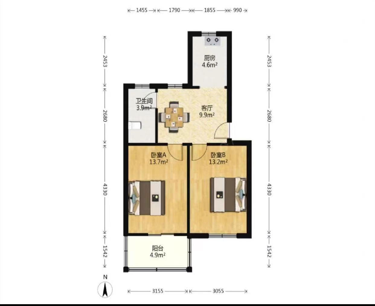 学田苑 2室1厅1卫 68m&sup2;