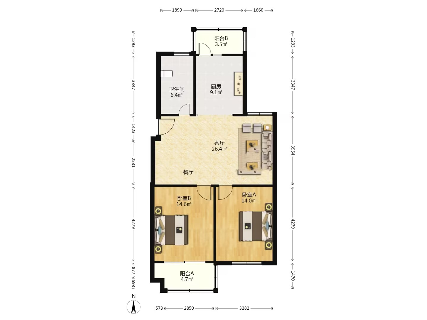 景和花苑 2室2厅1卫 95.32m&sup2;