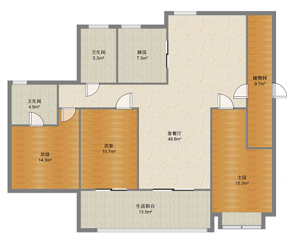 盛和九里香堤二期 3室2厅2卫 127m&sup2;