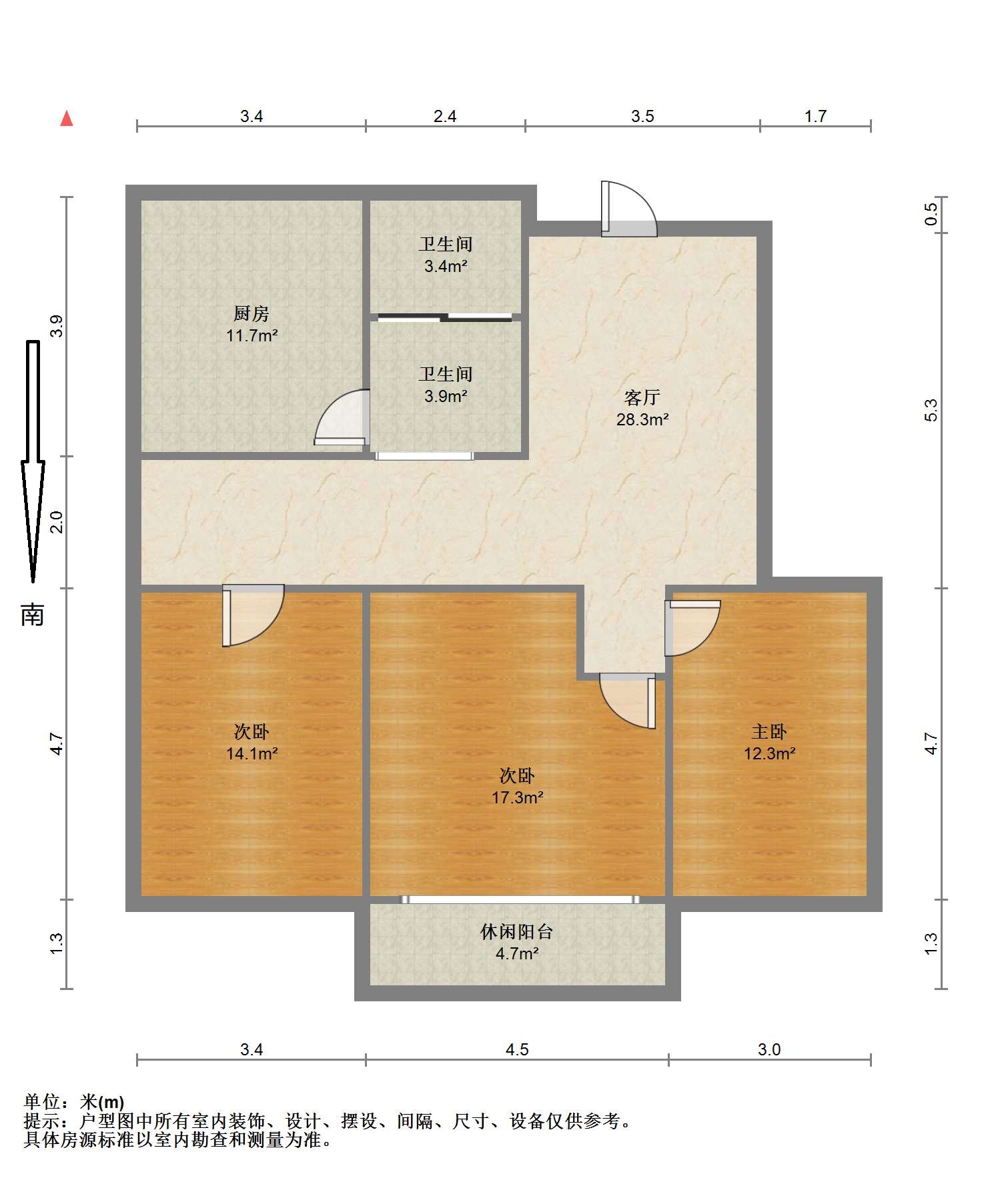 弘运园 3室1厅1卫 120m&sup2;