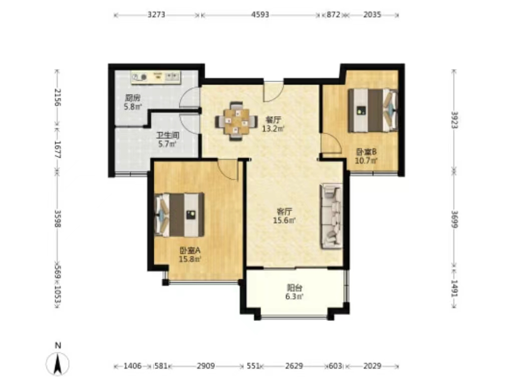 帝奥北城名郡 2室1厅1卫 88m&sup2;