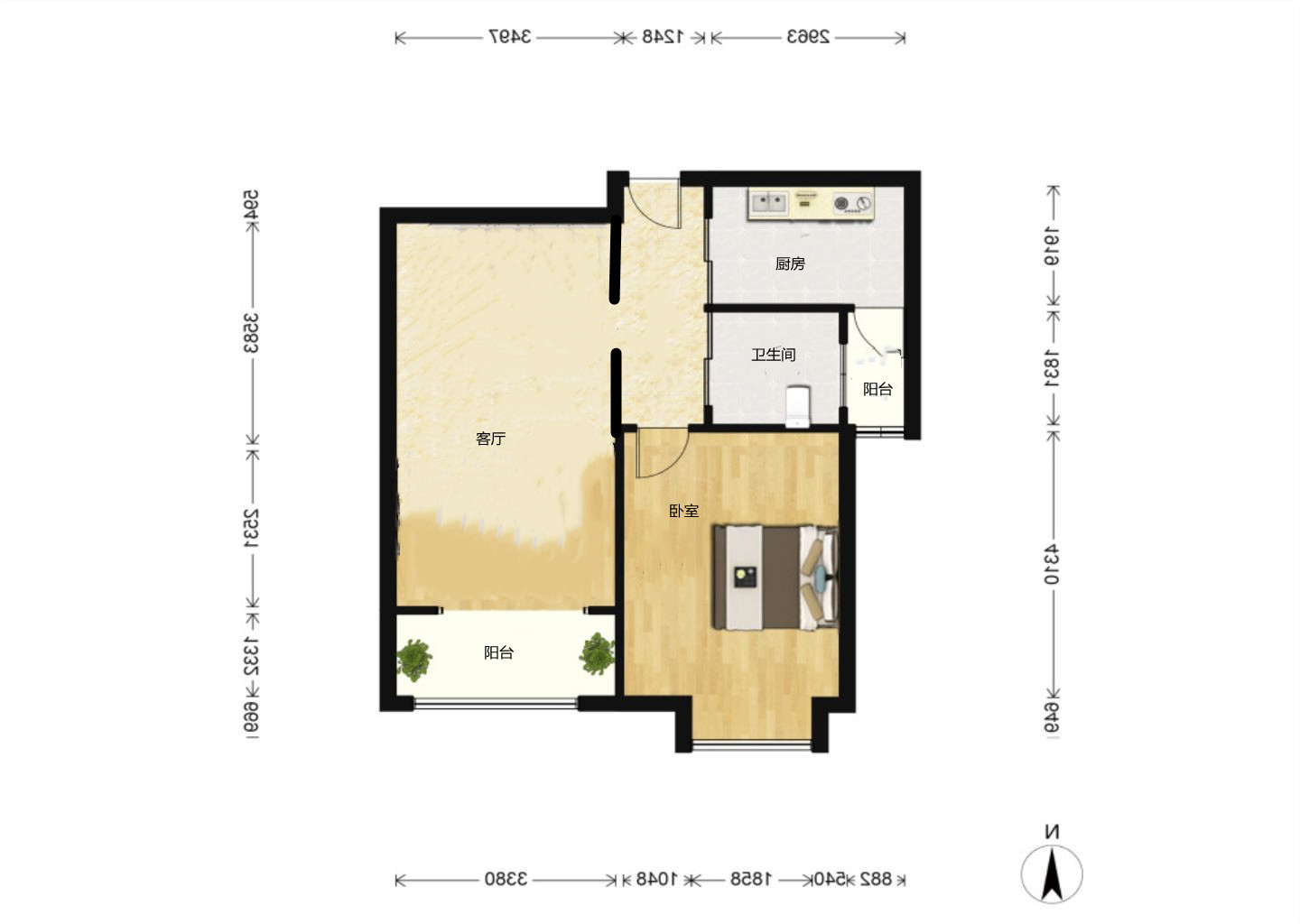 中南世纪城 1室1厅1卫 86m&sup2;