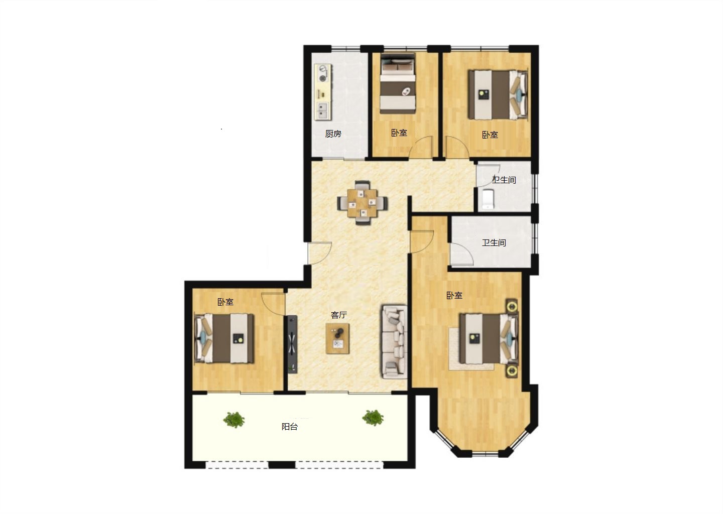 中南世纪花城三期 4室2厅2卫 145m&sup2;