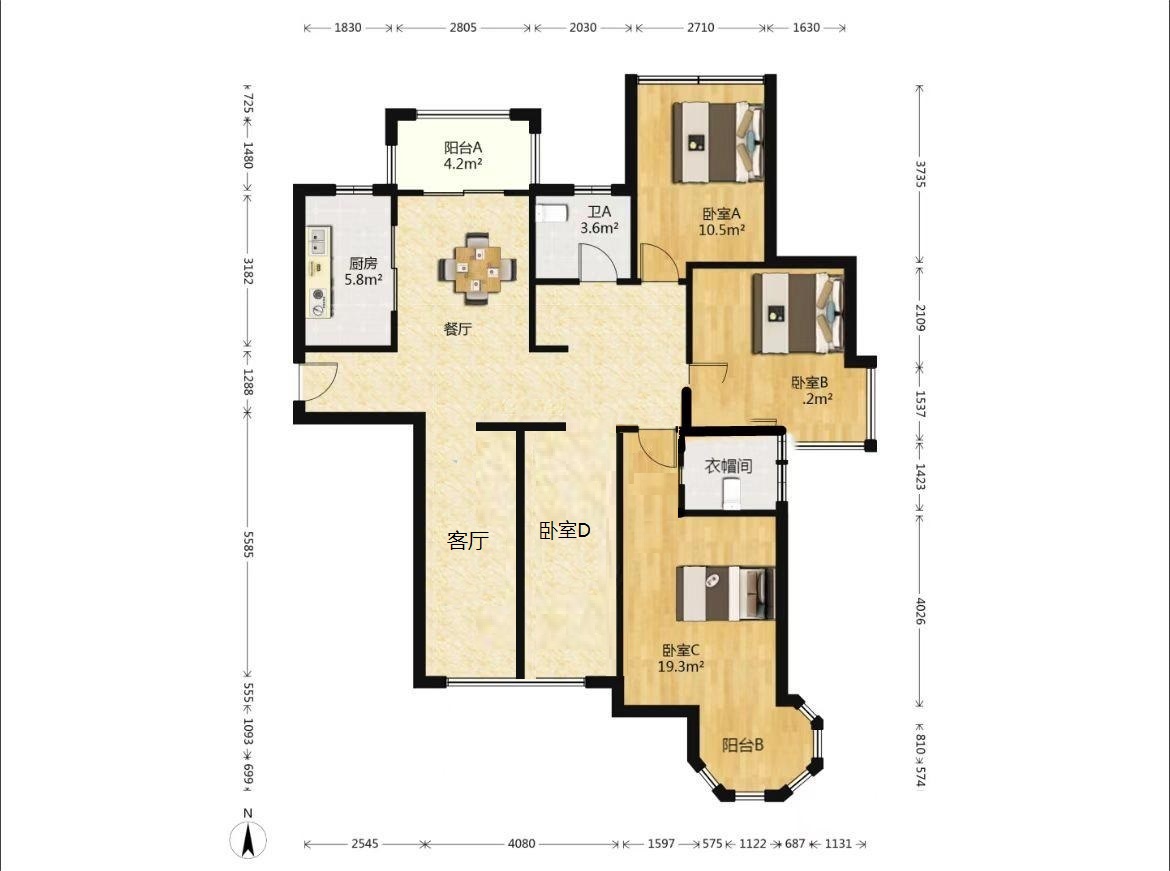 中南世纪花城一期 4室2厅2卫 140.92m&sup2;