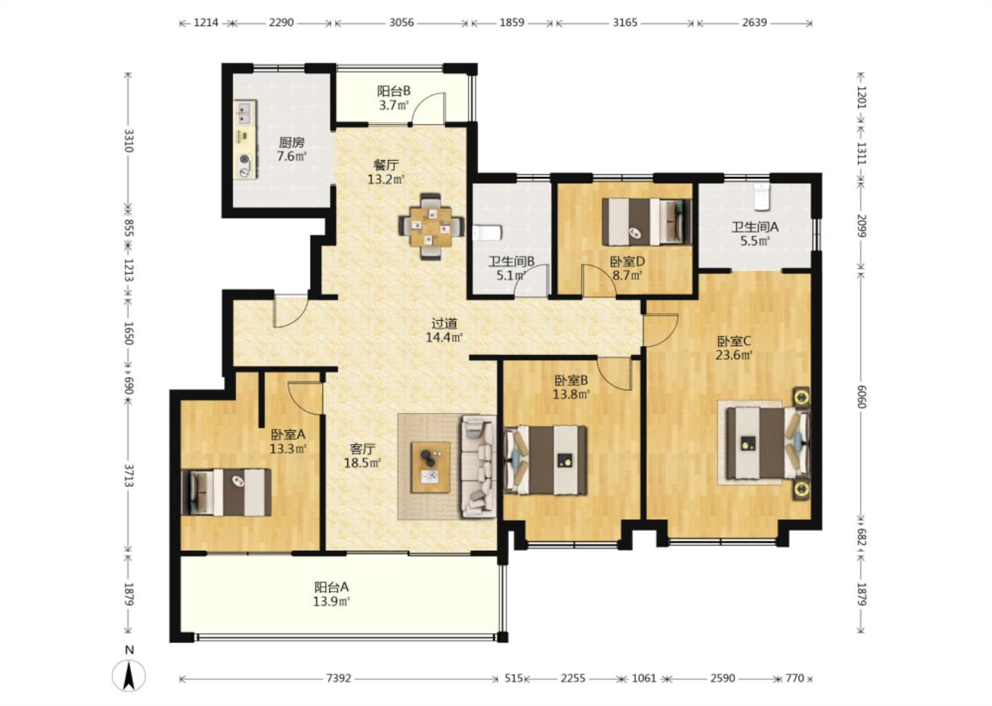 万濠山庄 4室2厅2卫 166.18m&sup2;