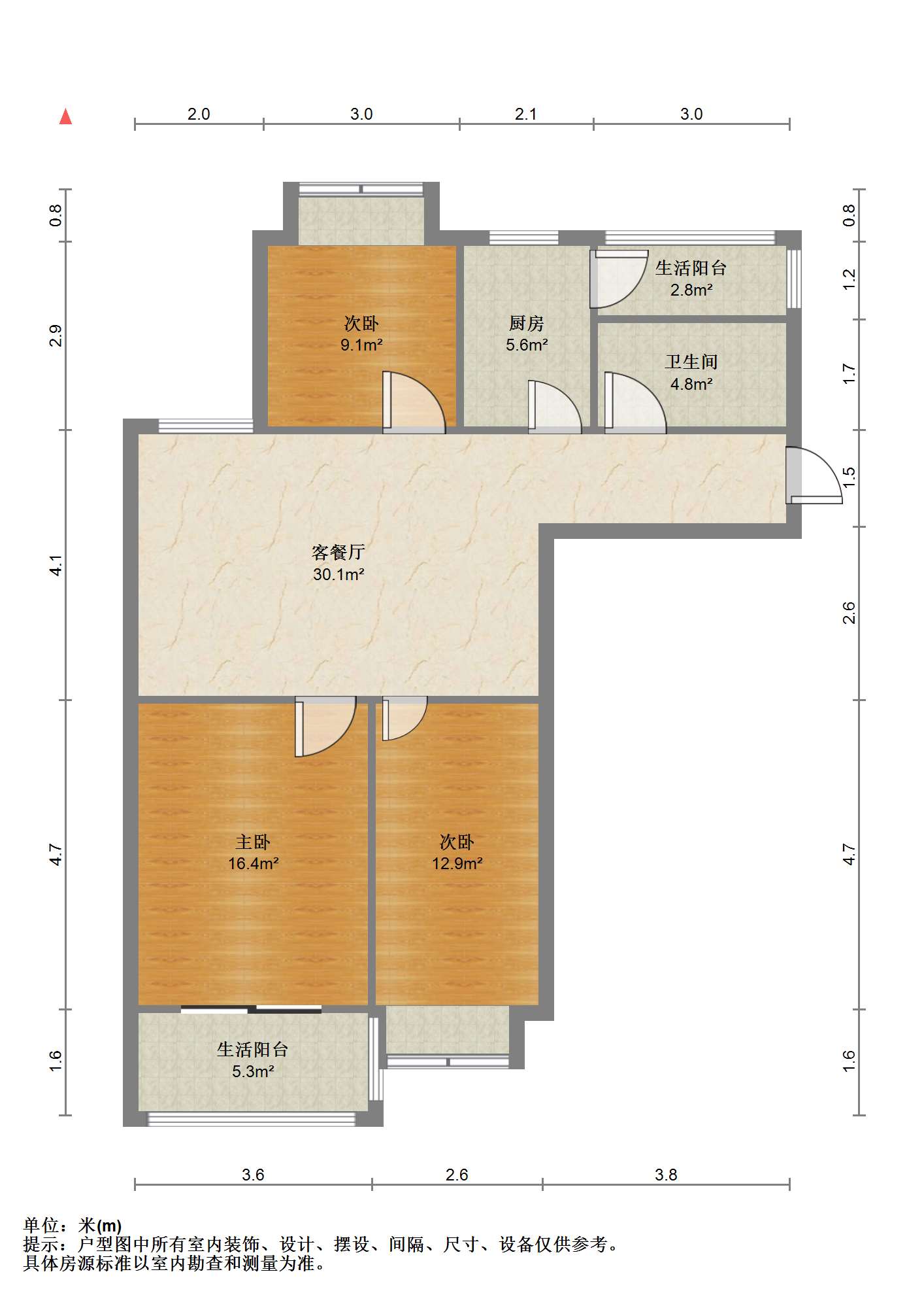 天霞苑 2室2厅2卫 110.00m&sup2;
