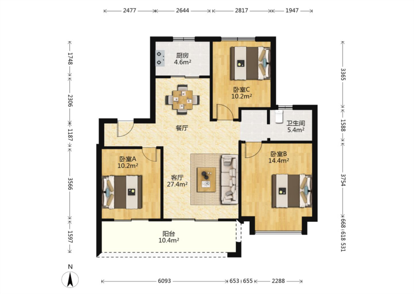 融创盛和九里桃源 3室2厅1卫 105.75m&sup2;