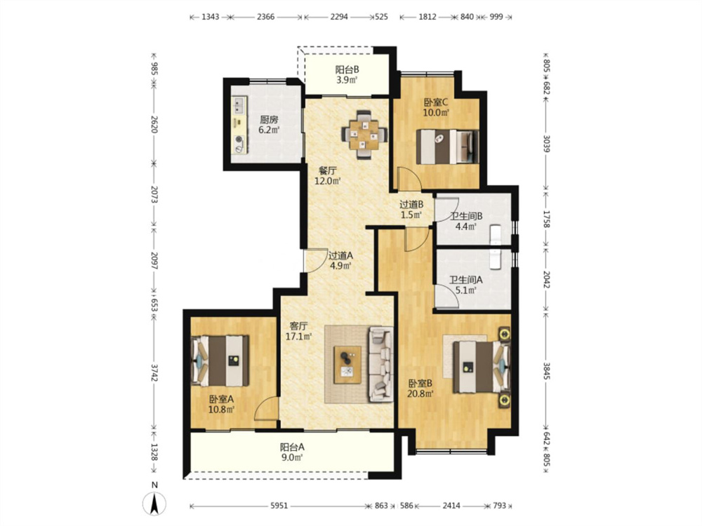 绿城沁园 3室2厅2卫 133m&sup2;