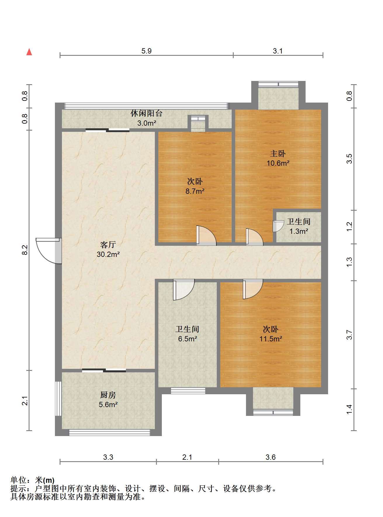 天虹花园 3室2厅2卫 140m&sup2;