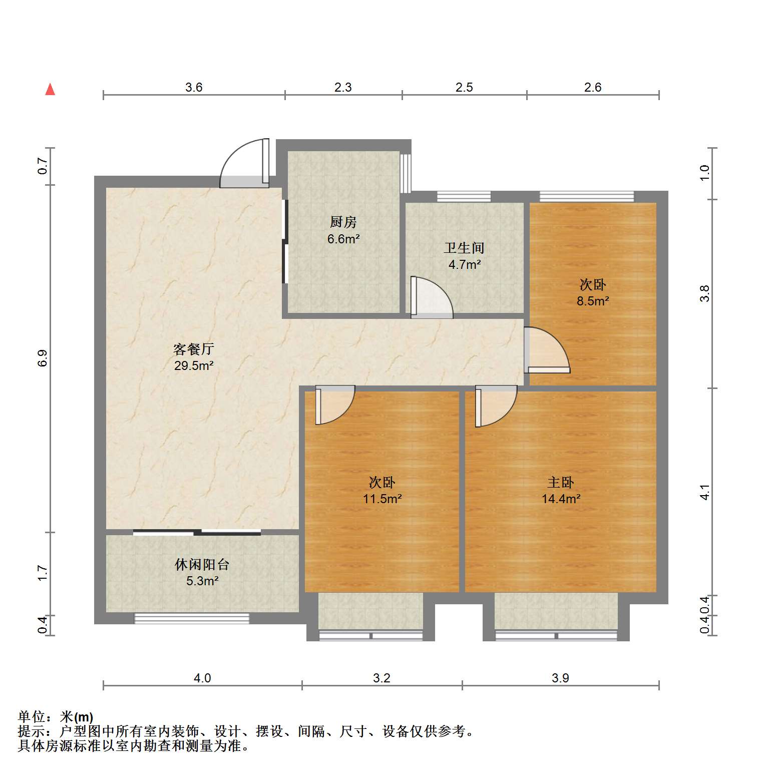 雨润星雨华府南区 3室2厅1卫 100m&sup2;
