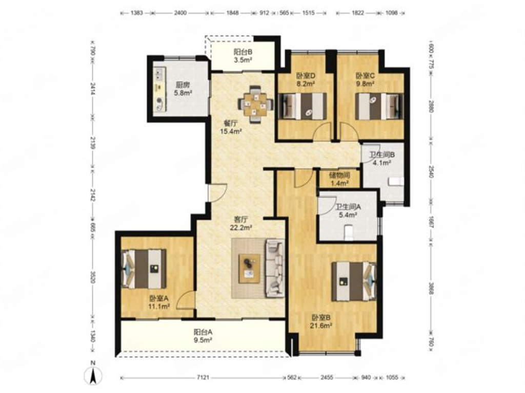兰园 4室2厅2卫 142.8m&sup2;