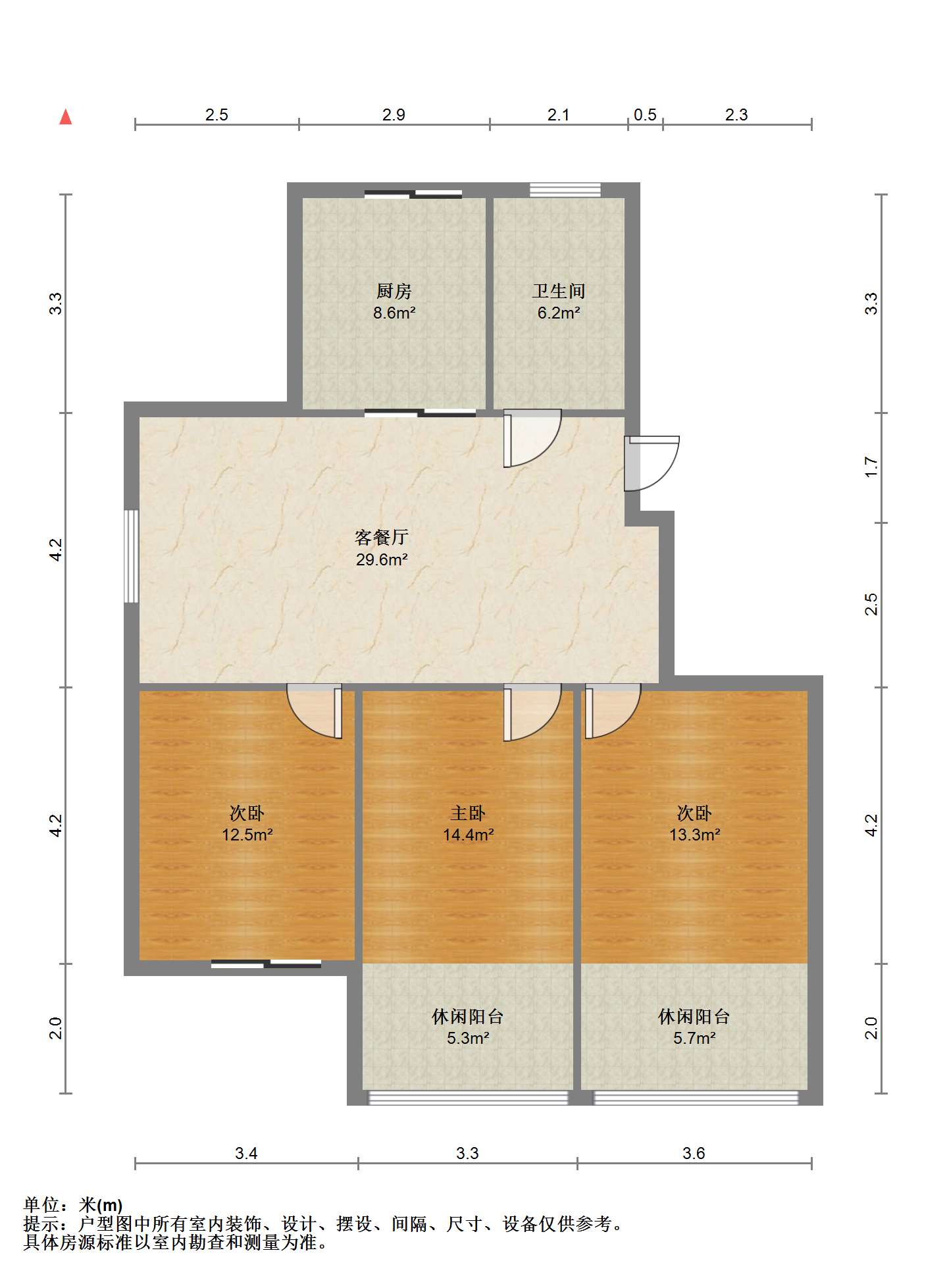 江畔花苑 3室2厅1卫 106m&sup2;