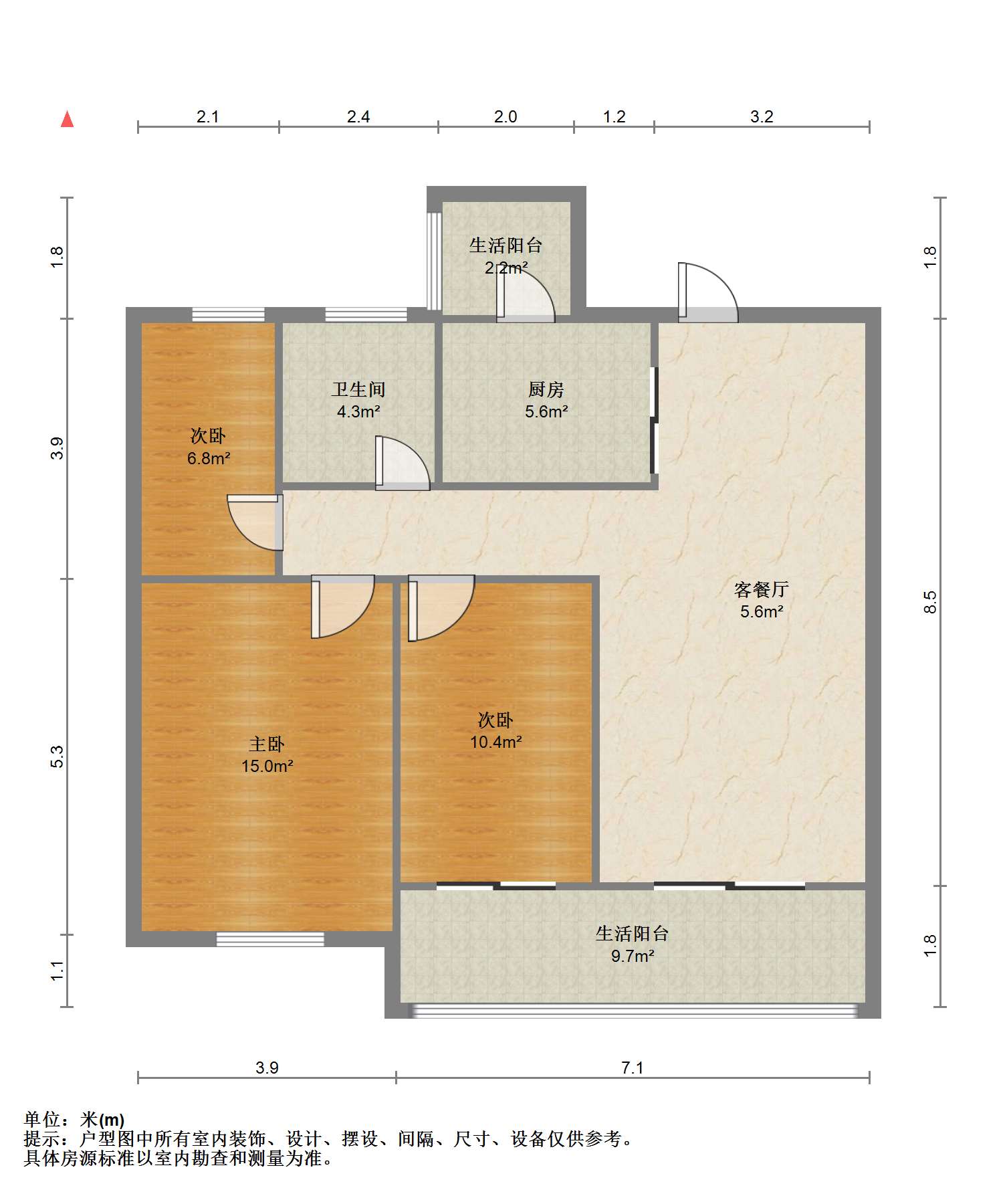 湖滨华庭 3室2厅1卫 91m&sup2;