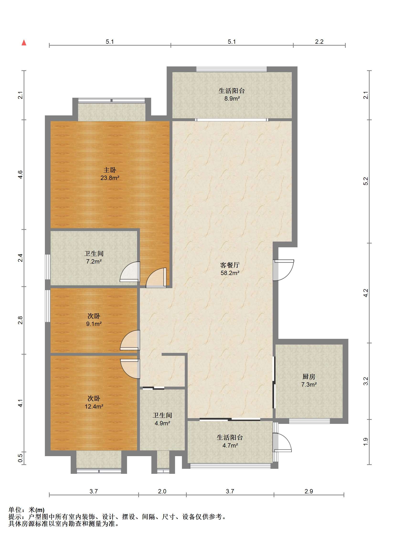 兰园 3室2厅2卫 125.2m&sup2;