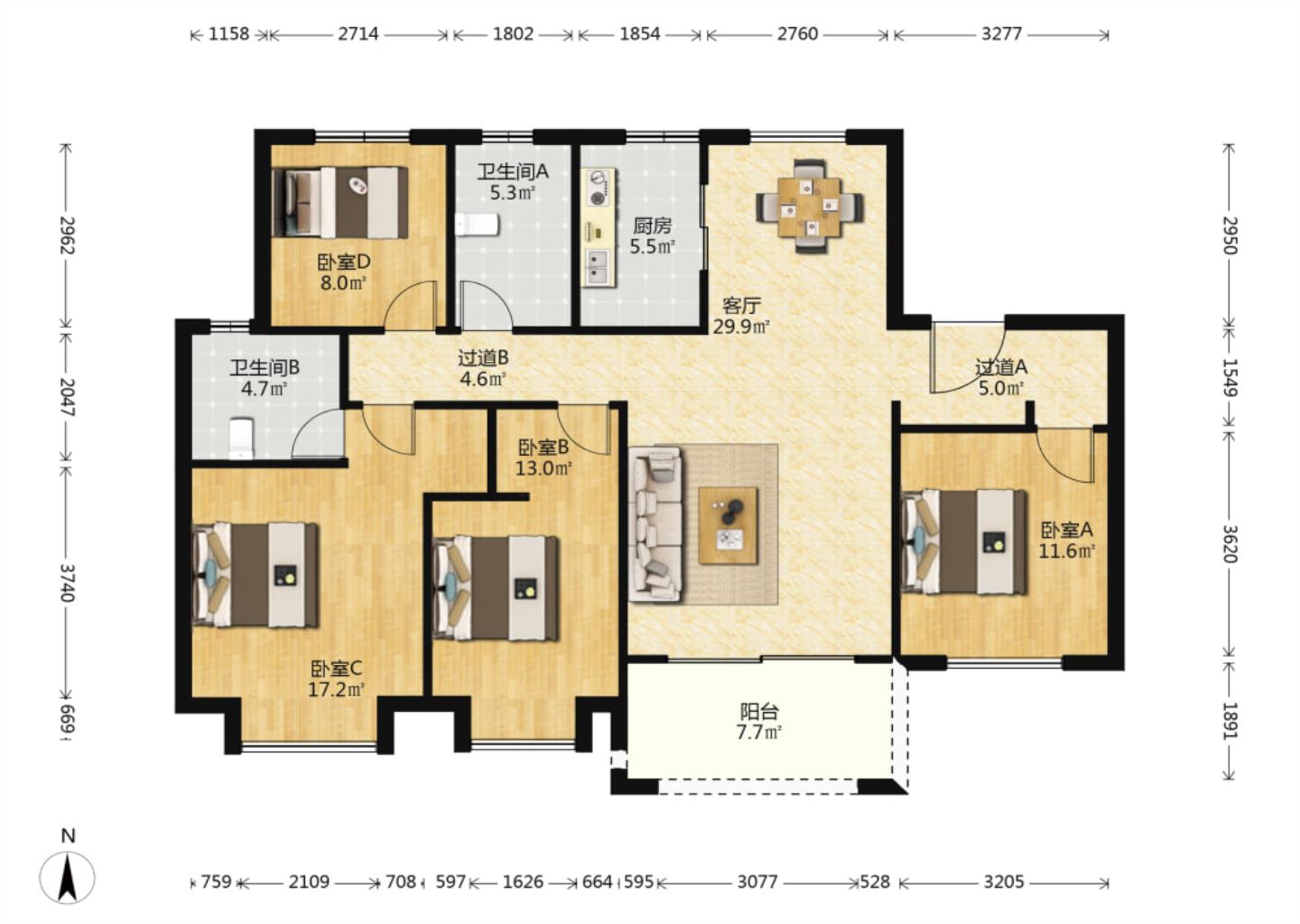 中海铂樾府 3室2厅2卫 143m&sup2;