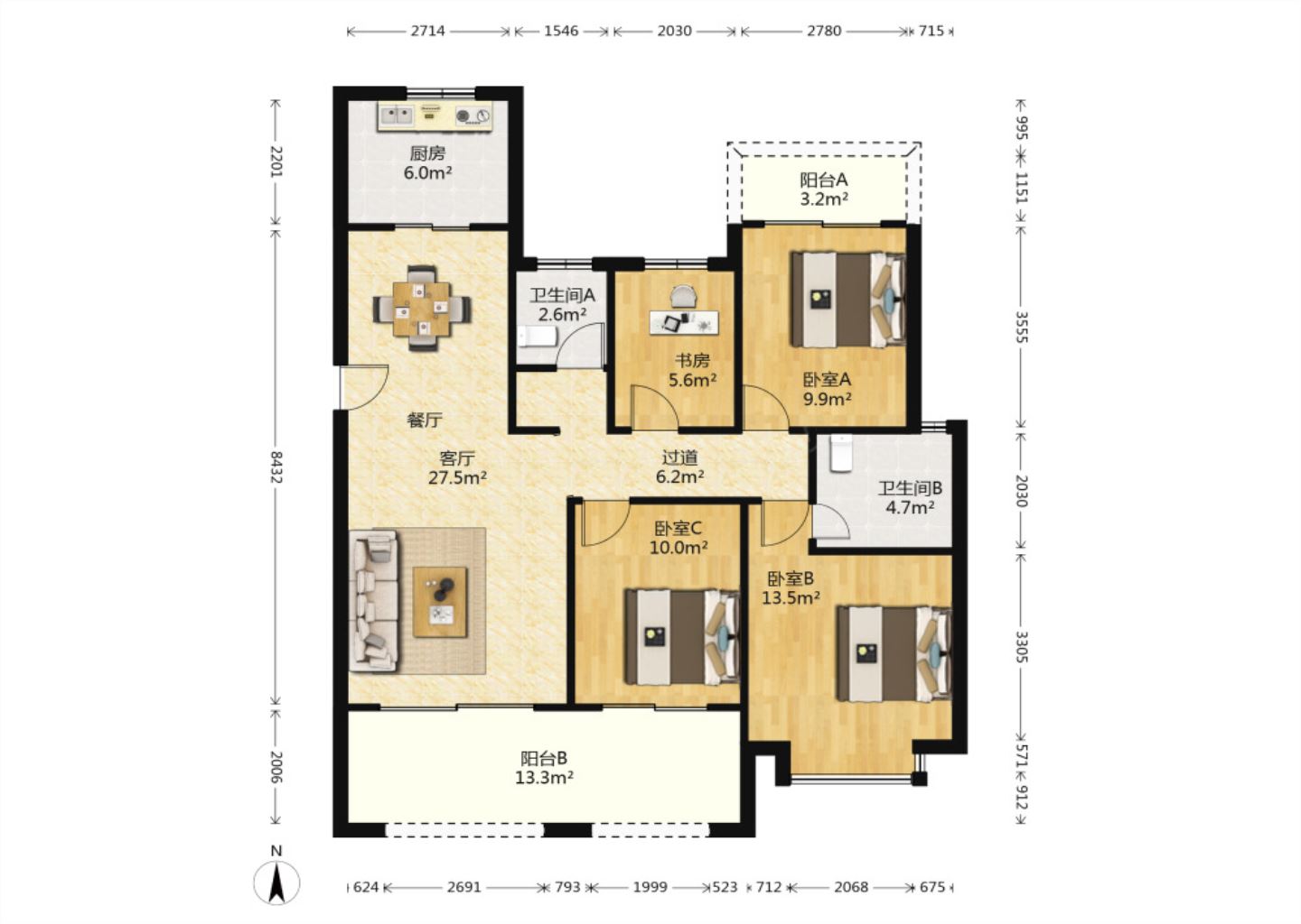 中南世纪花城三期 4室2厅2卫 140m&sup2;
