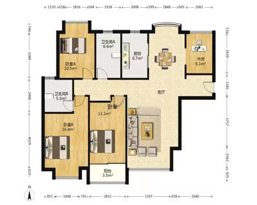 中南世纪花城一期 3室2厅2卫 137m&sup2;