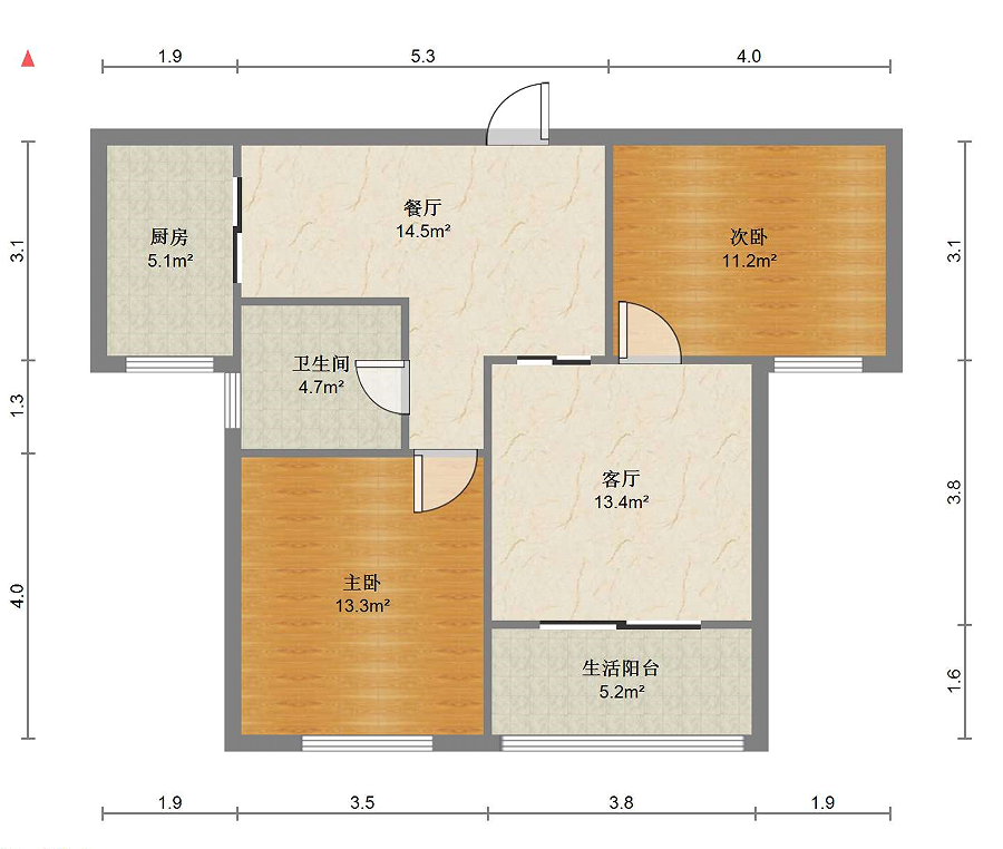 中实锦绣园 2室2厅1卫 88m²