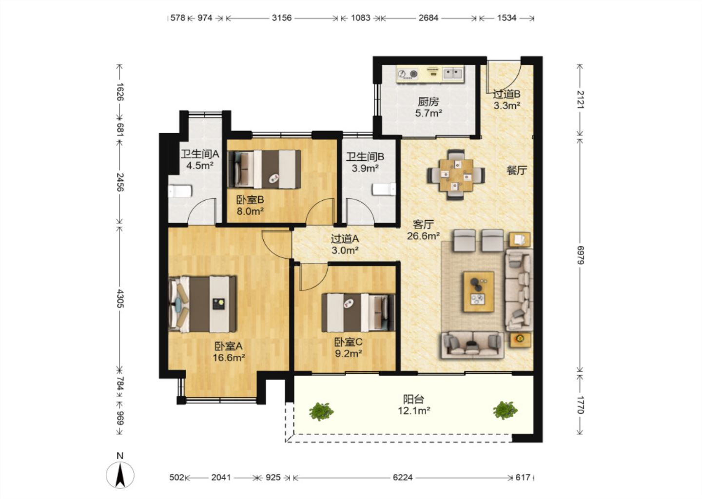 都会沁园 3室2厅2卫 123.17m&sup2;