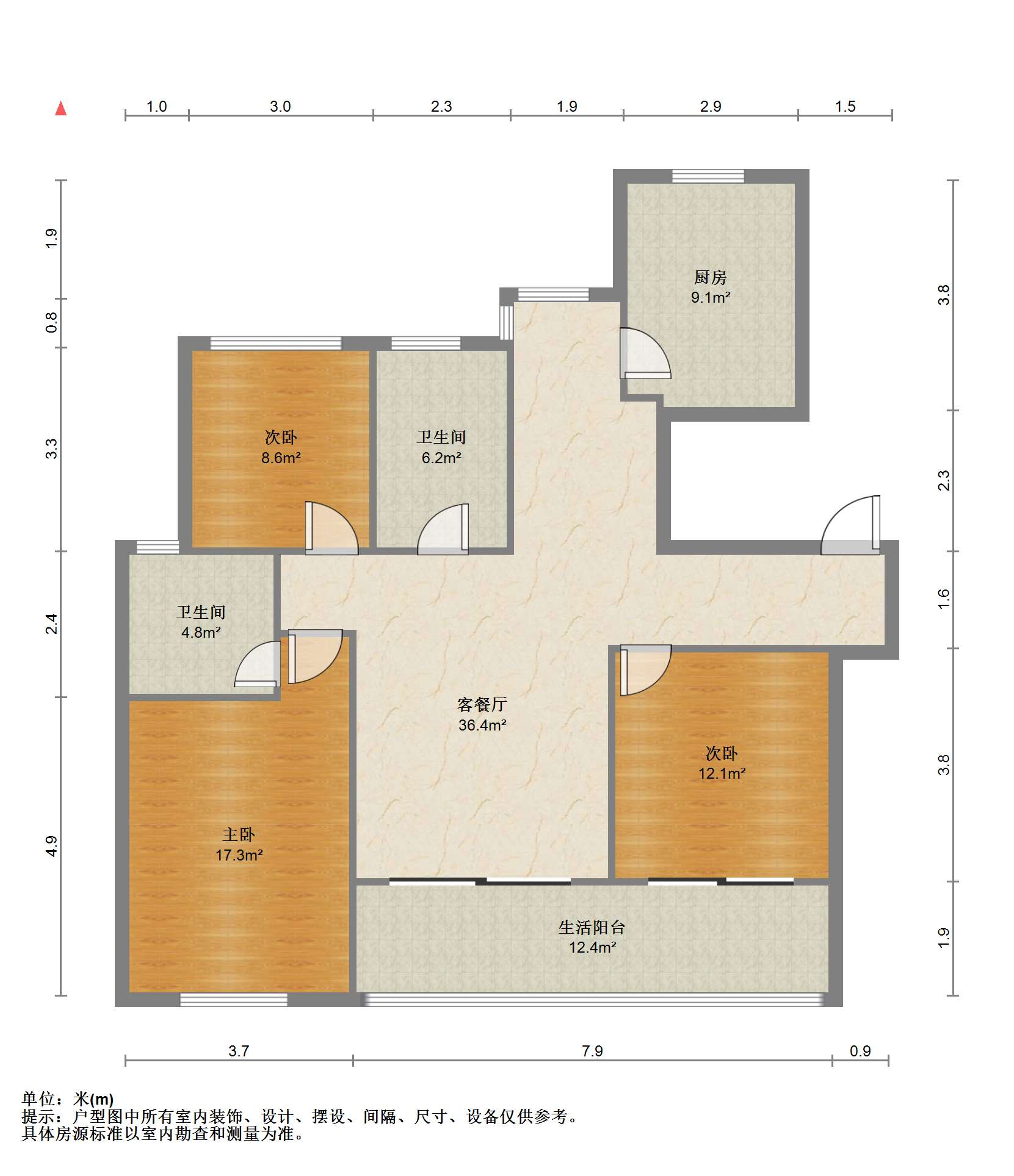 远创樾府 3室2厅2卫 121.58m&sup2;