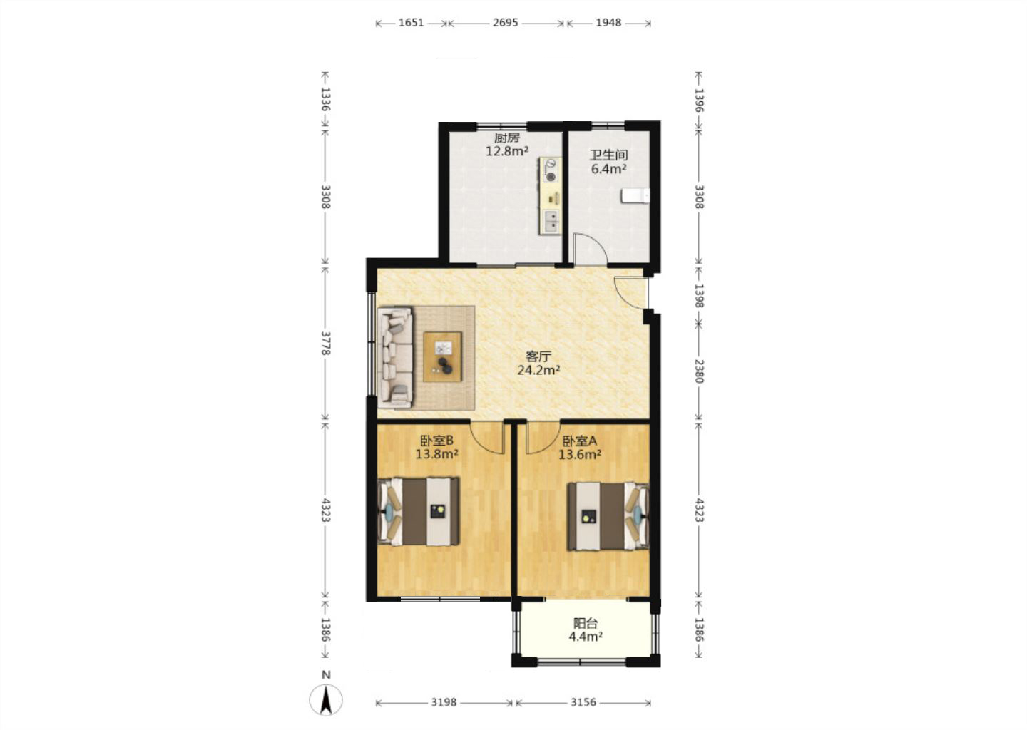 永和佳苑北区 2室1厅1卫 82m&sup2;