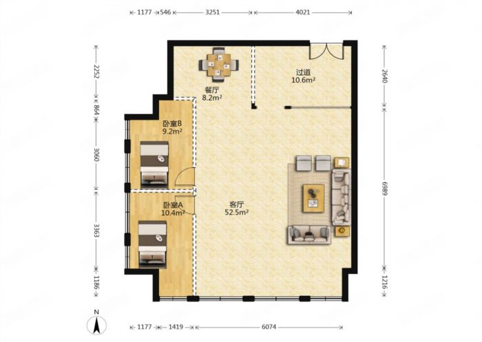 南通万达广场 2室1厅1卫 150.00m&sup2;