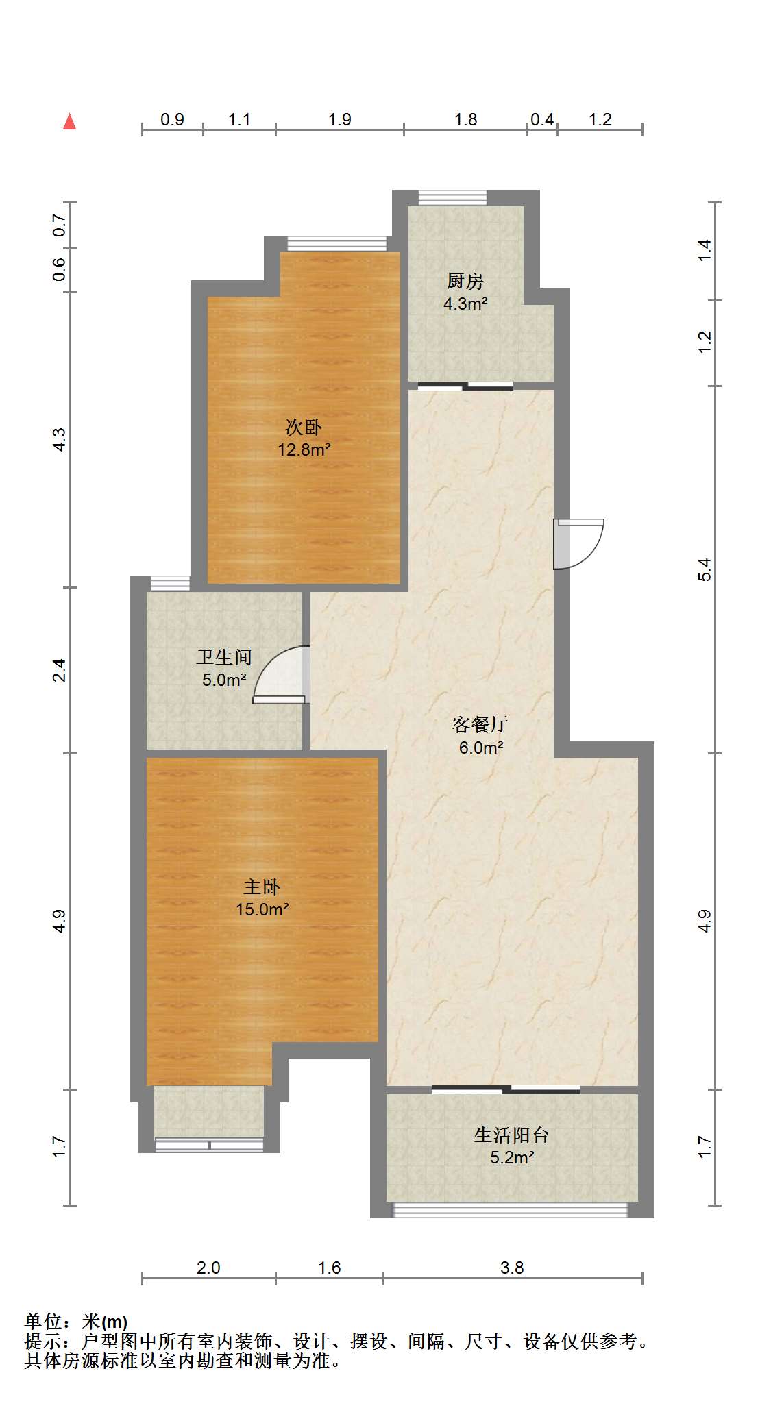 苏建阳光新城 2室2厅1卫 91.42m&sup2;