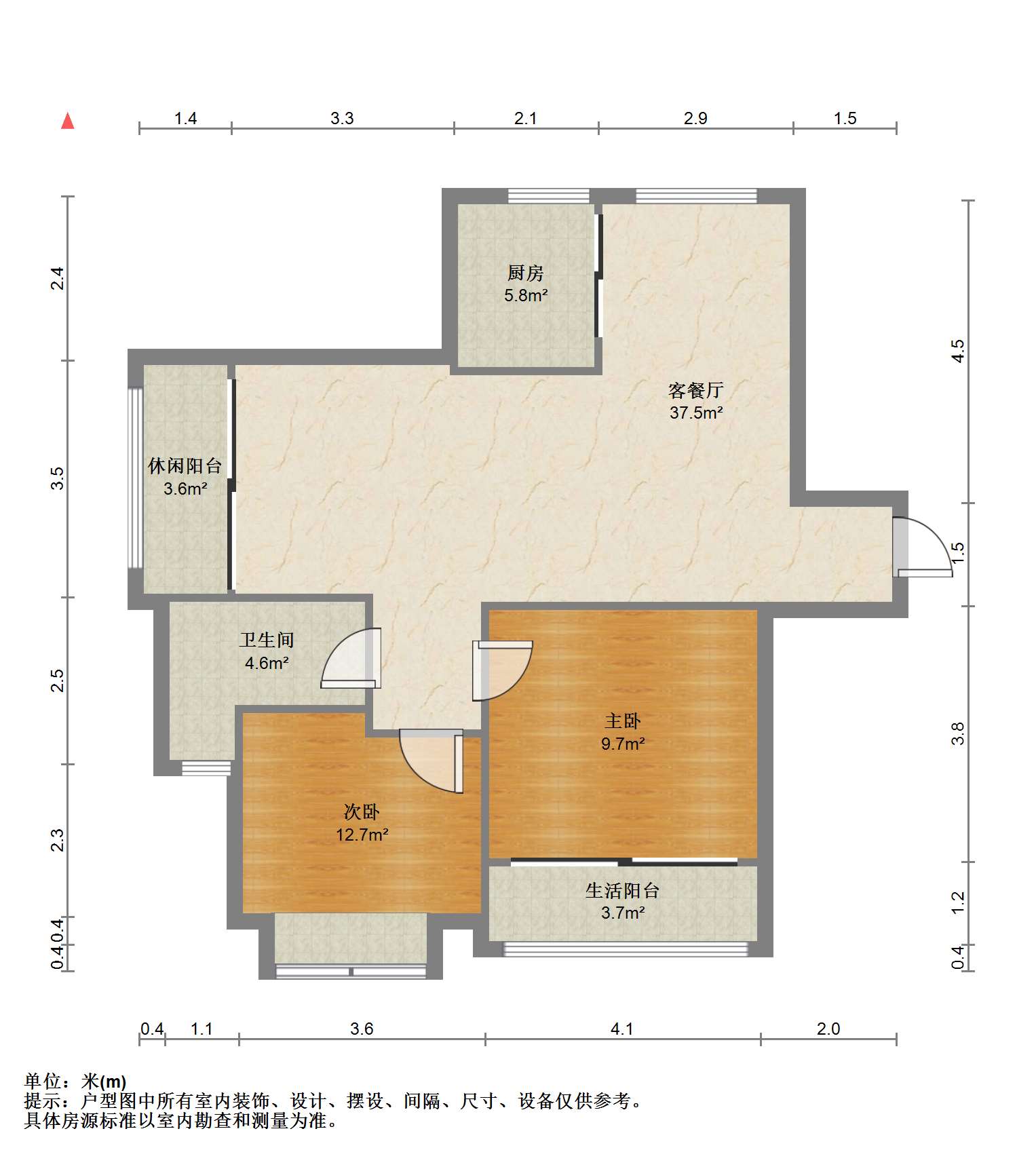 银洲&middot;皇家花园 2室2厅1卫 115.00m&sup2;