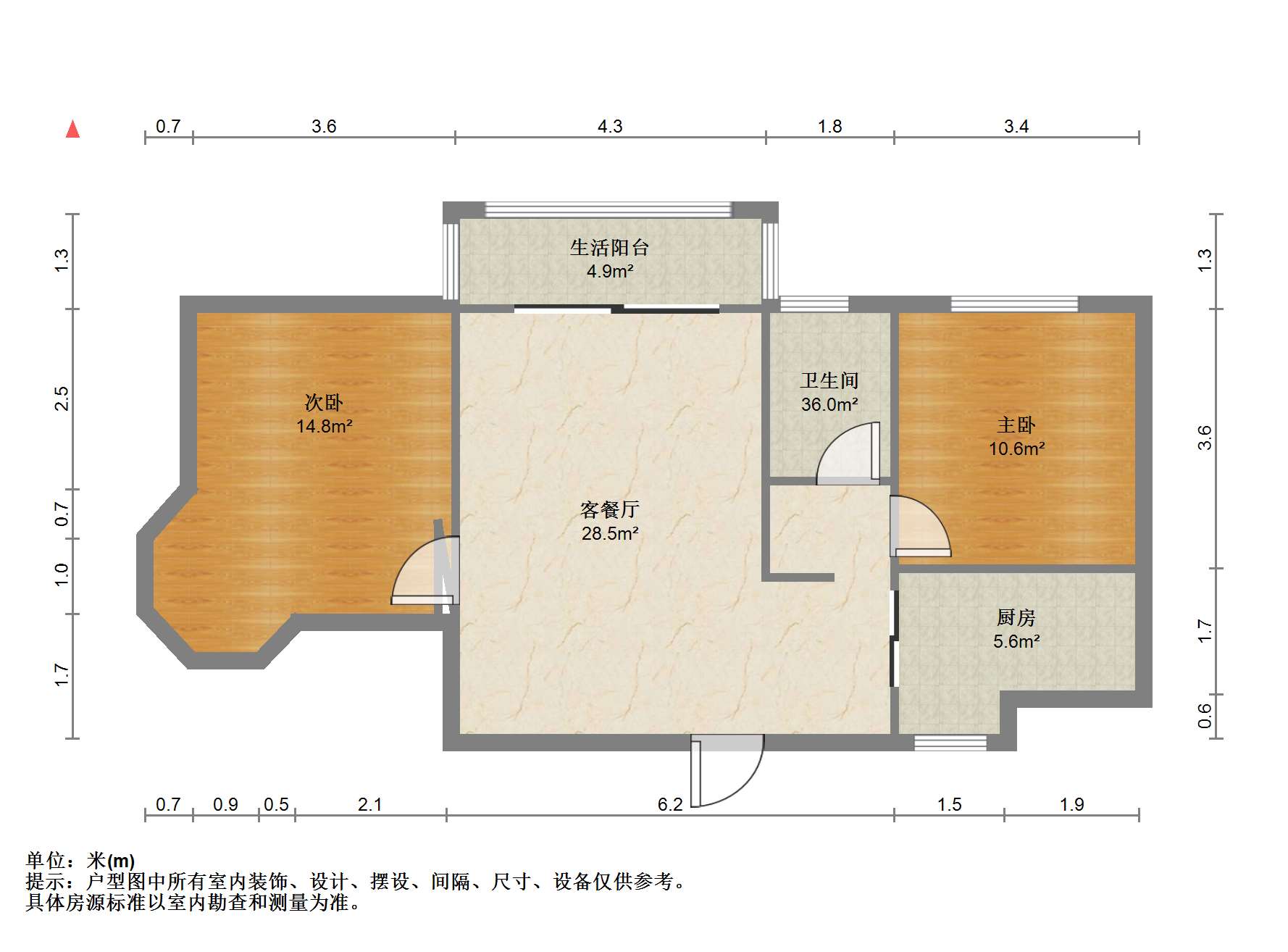 优山美地花园北区 2室2厅1卫 89m&sup2;