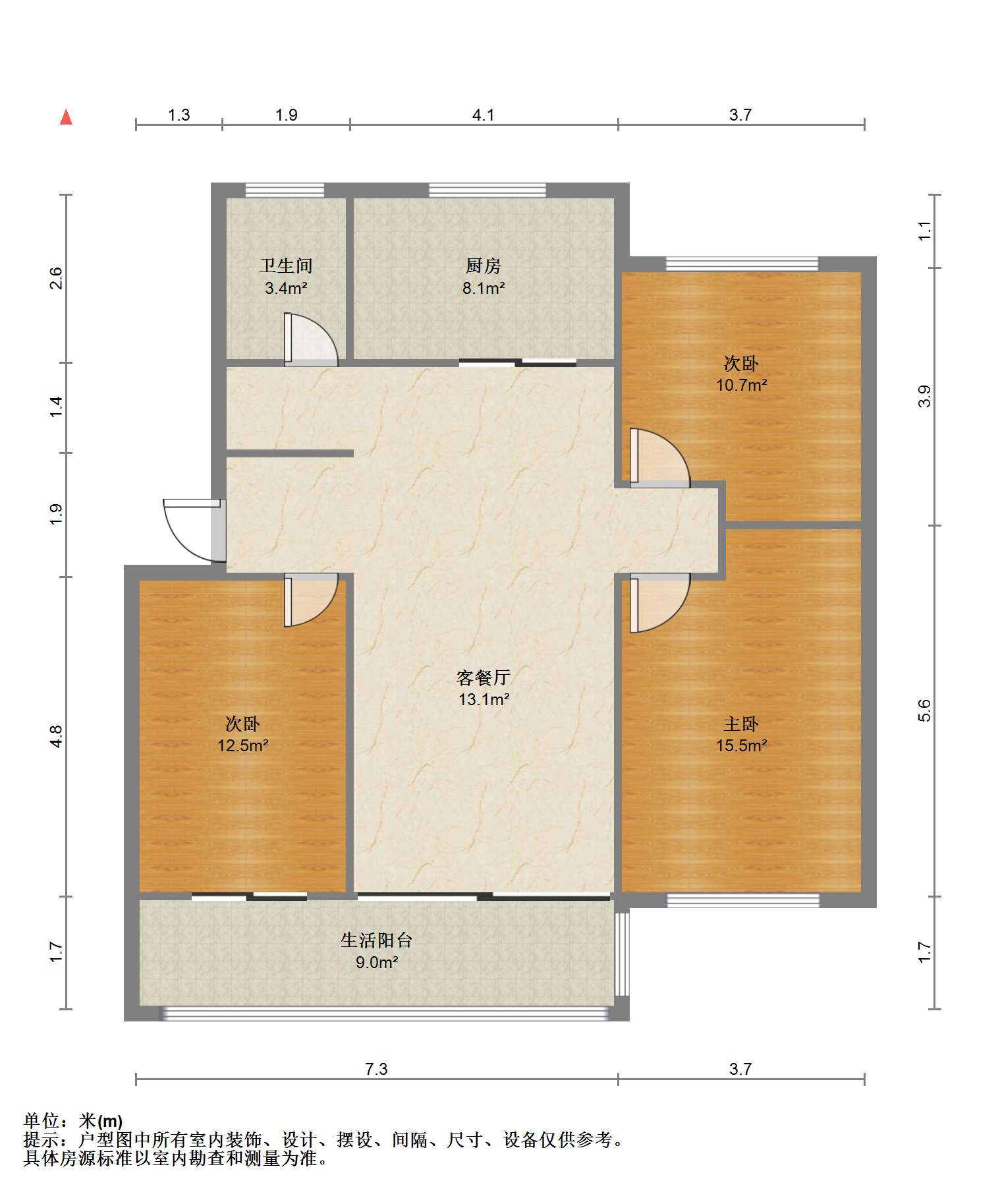 新桃园 3室1厅1卫 106.89m&sup2;