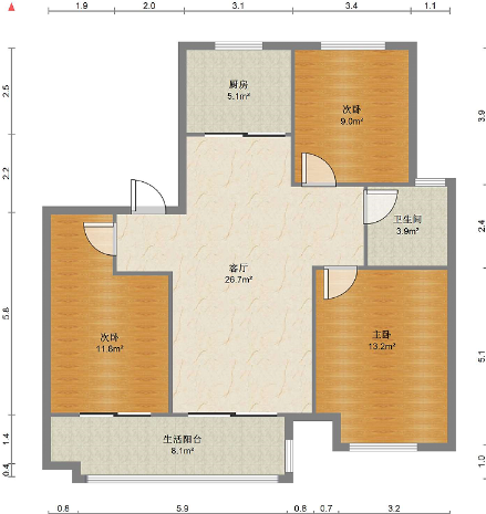 上悦城 3室2厅1卫 101m&sup2;