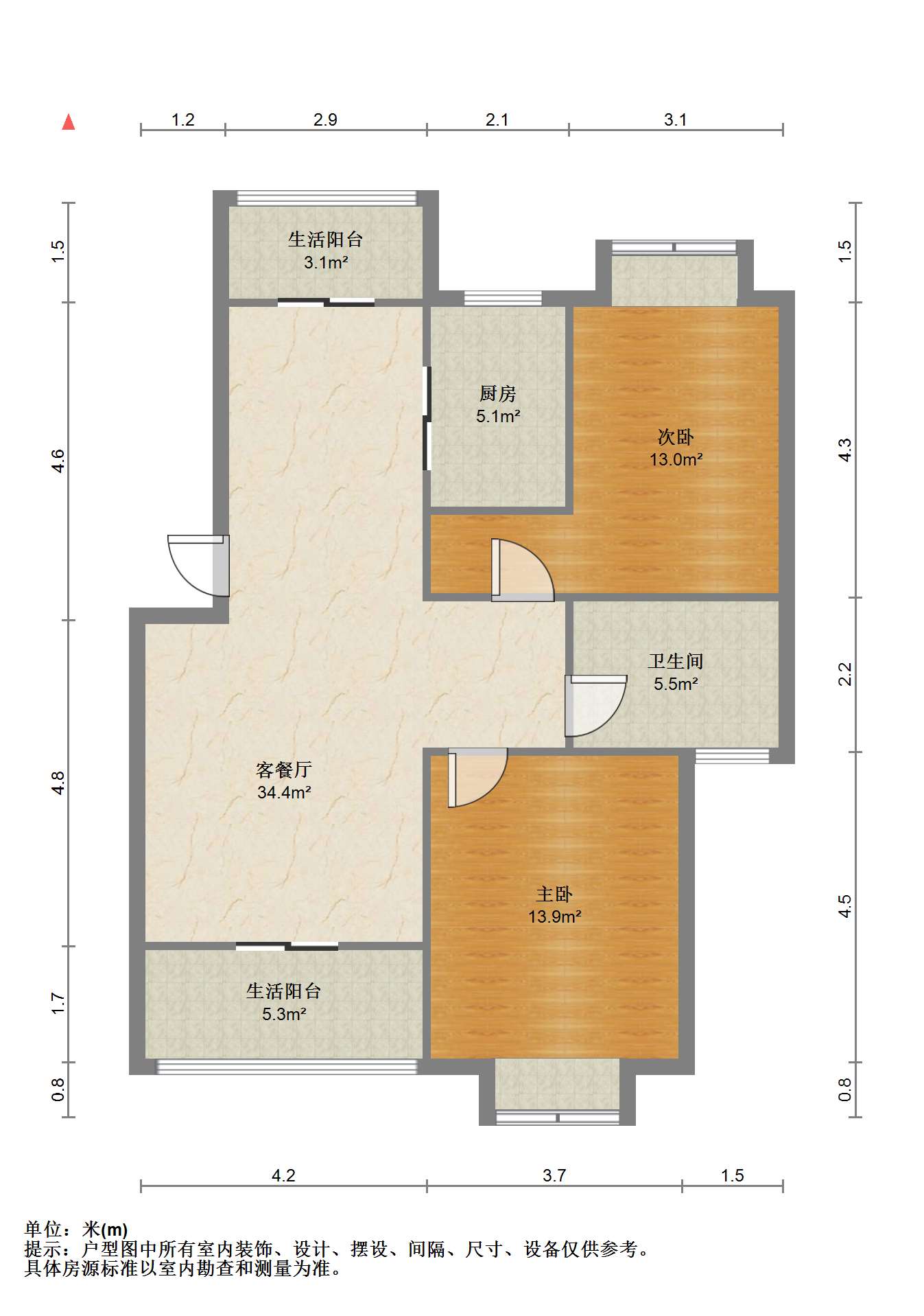 江海皇都私家花园 2室2厅1卫 92m&sup2;