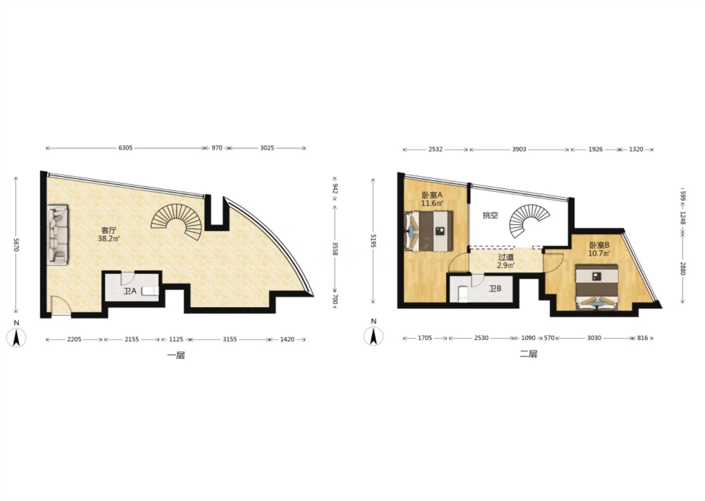 中南世纪城北区 2室2厅2卫 67.24m&sup2;