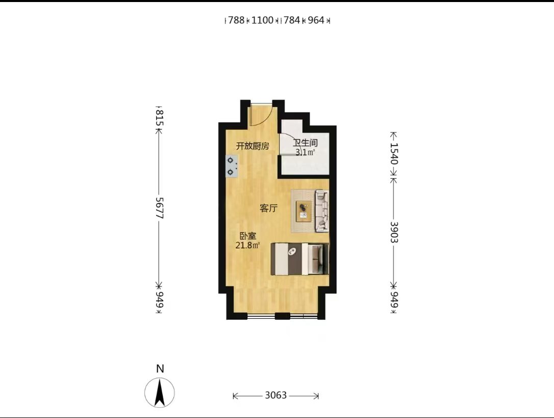 崇川星光域 1室1厅1卫 45m&sup2;