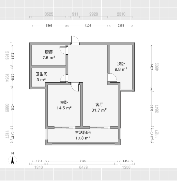 景瑞望府 2室2厅1卫 95m&sup2;