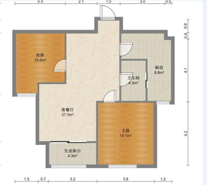 盛和花半里 2室2厅1卫 88m&sup2;