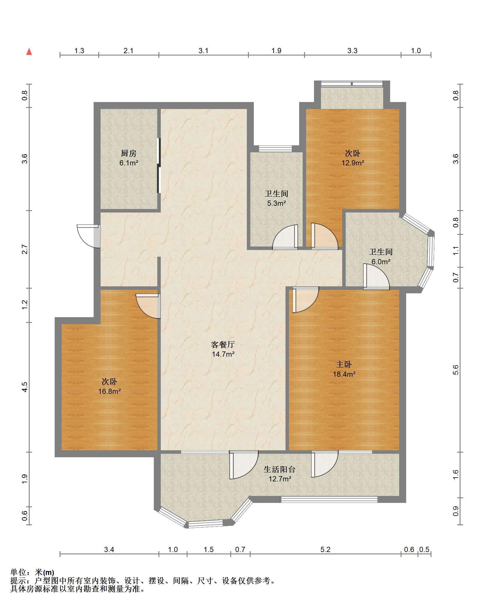 军山花园 3室1厅2卫 143.96m&sup2;