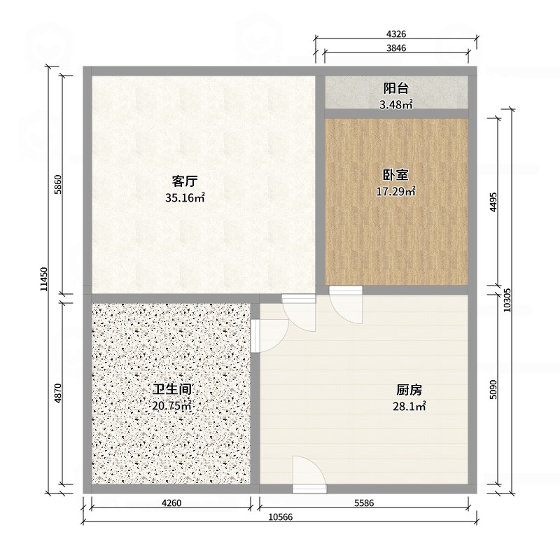 南辰濠郡 2室1厅1卫 60m&sup2;