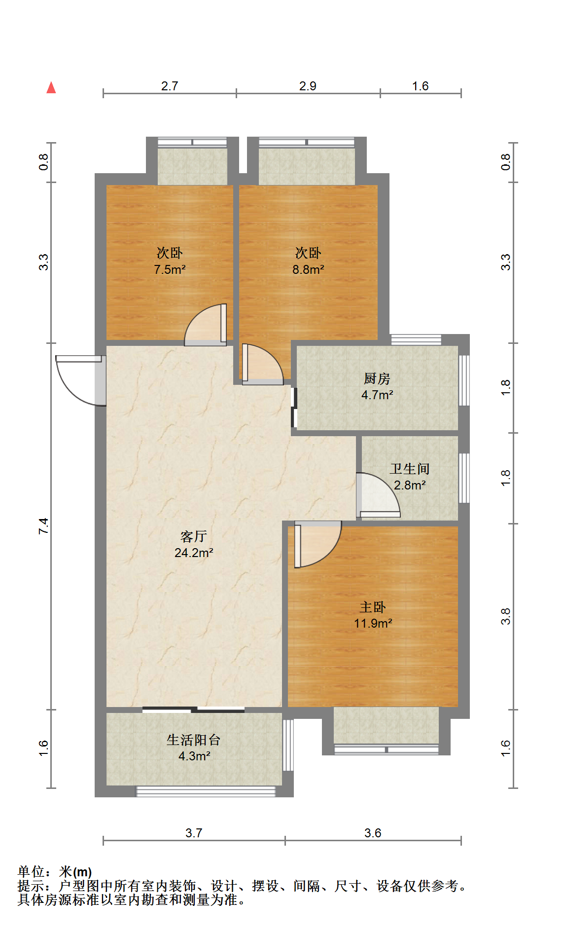 阳光悦城 3室1厅1卫 92m&sup2;
