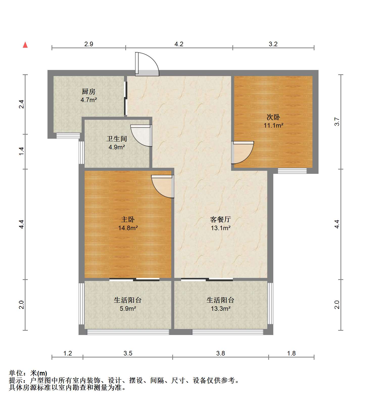 中南世纪城南区 2室2厅1卫 108.00m&sup2;