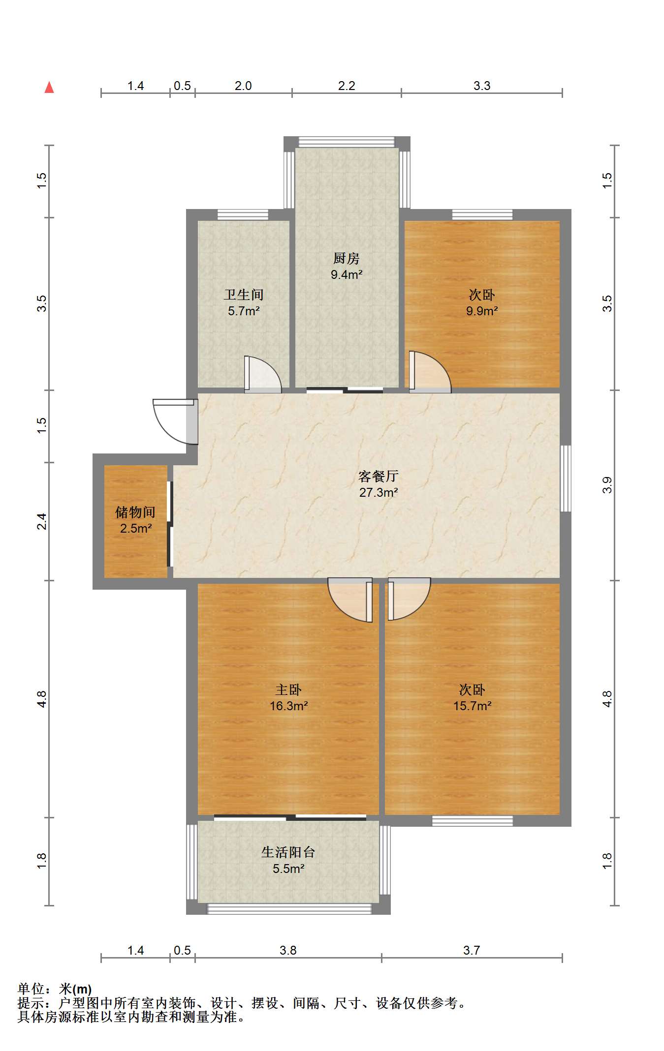 德民花苑东区 3室1厅1卫 97.31m&sup2;
