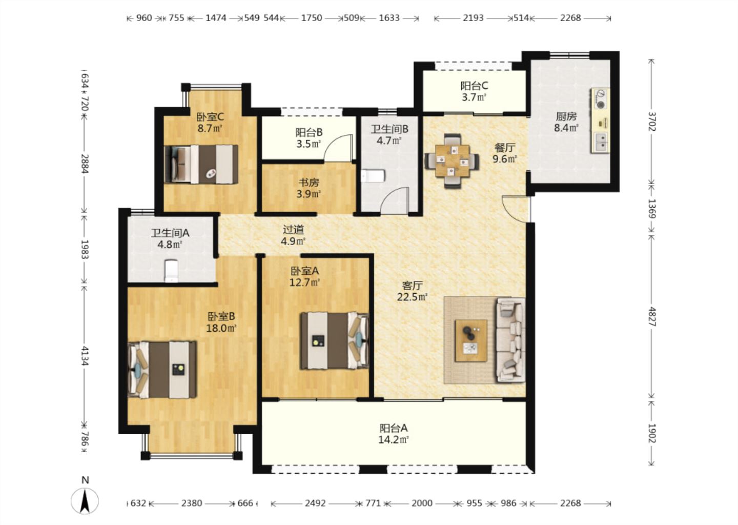 华强城四期 4室2厅2卫 142.14m&sup2;