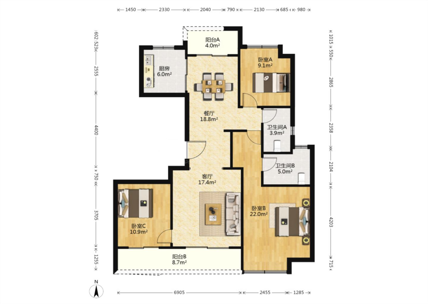 绿城沁园 3室2厅2卫 132.56m&sup2;